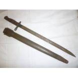 A First War American Remington bayonet with single edged blade dating 1917 in leather scabbard
