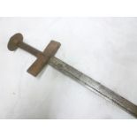 An old Sudanese tribal sword with straight single-edged blade and leather bound hilt