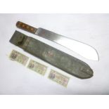 A Second War Jungle issue machete with single edged blade in leather sheath together with three
