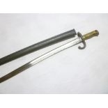 A 19th Century French Chassepot bayonet with single-edged curved blade,