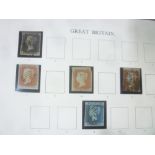 An album containing a collection of GB stamps, Victoria onwards including four-margin 1d black,