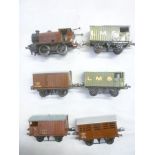 Hornby O-gauge - LMS clockwork reversing tank locomotive and five various goods wagons