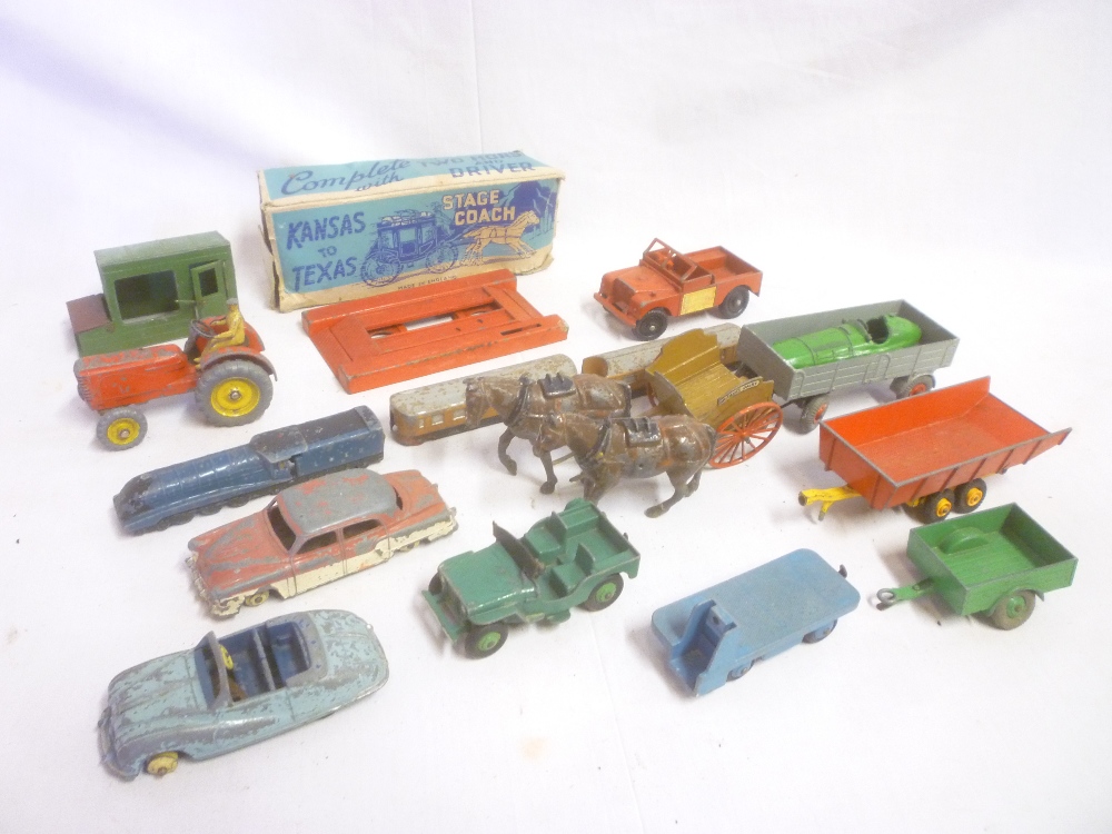 A selection of various diecast vehicles including Dinky Austin Atlantic,