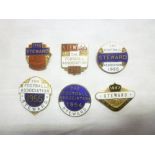 Six gilt and enamelled Football Steward's badges for the Football Association 1954-1957