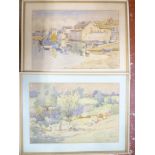 N**A**S** - watercolours Boatyard scene and rural country scene,