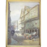 Alfred Leyman - watercolour Street scene with figures,