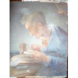 Artist Unknown - watercolour Study of a Fisherman at a table with shellfish 14½" x 11½"