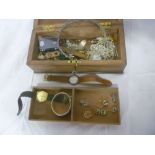 A box containing various costume and other jewellery including 9ct gold dress ring,
