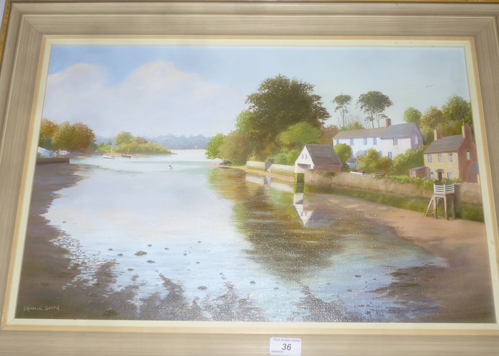 Chaplin Smith - oil on canvas "Quiet inlet, Helford", signed, labelled to verso,