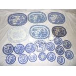 A selection of various 19th Century and later blue and white china including six various blue and