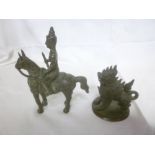 An old bronze figure of an Eastern soldier on horseback,