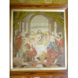 A Victorian needlework rectangular panel depicting the Last Supper,