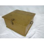 A small Continental pine rectangular trunk with iron handles and hinged lid