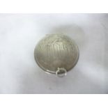 A George V silver circular pendant box/pocket box with Germanic initals,