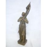 A good quality bronze figure of Joan of Arc holding a flag standard, 15½" high,