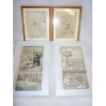 A pair of Japanese coloured wood block prints depicting various characters and one other pair of