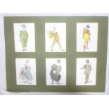 Artist unknown - watercolours Six studies of carnival characters, 5½" x 4",