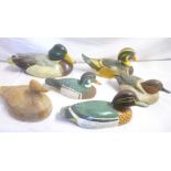 Six various painted wood ducks including Swan Quarter painted wood duck signed D Wagner etc