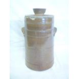 19th Century stoneware two handled tapered salting jar and cover