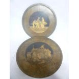 A pair of Sorrento marquetry circular table tops decorated with fishing boat and fisher-folk