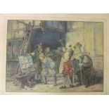 Stockwell - watercolour Tavern scene with a group of artists,