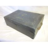 A George V rectangular leather-cloth covered stationery/document box with part fitted interior,