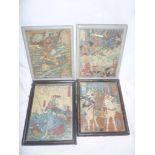 Four 19th Century Japanese coloured wood block prints depicting Samurai Warriors