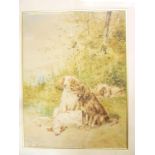 Artist unknown - watercolour Rural scene with a study of four dogs, indistinctly signed,