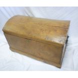 A 19th Century polished elm domed rectangular trunk with iron handles