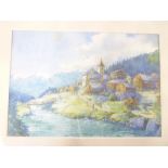 K**Shirley Going - watercolour Alpine river scene, signed,