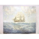 Arthury Bradbury - oil on canvas Three masted sailing ship at sea, signed and dated 1969,
