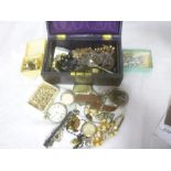 A selection of various costume jewellery, including Gent's pocket watch, plated Vesta case,