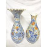 A pair of large 19th Century Japanese pottery tapered vases with painted bird and floral decoration