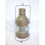 An old copper and brass mounted ship's "Not under Command" lamp by Meteorite with glass lens and