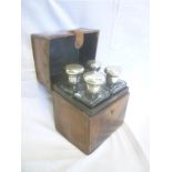 A set of four silver mounted glass rectangular travelling bottles,