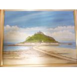 Artist unknown - oil on board A View of St Michaels Mount,