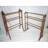 A Victorian mahogany arched towel rail on turned supports and one other beech towel rail