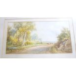 H**Rawson - watercolour Rural scene with cattle on a path, signed,
