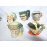 Five Royal Doulton large size pottery character jugs including "The Lawyer/Dick Turpin/Chelsea