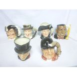 Six Royal Doulton large size pottery character jugs including "George Washington/Gone Away/Izaac