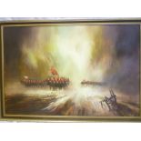 John Bampfield - oil on canvas Military battle scene with Cavalry and Infantry, signed,