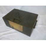 A 19th Century iron military rectangular safe box with key