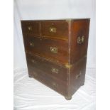 A 19th Century stained pine and brass mounted military chest in two parts of two short and three