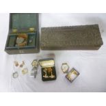 A selection of various jewellery including a pair of 9ct gold shield shaped cufflinks,