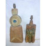 A Rooke pottery table lamp with raised decoration and one other art pottery table lamp (2)