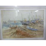 Arthur Bradbury - watercolour Coastal scene with boats "Hastings", signed and dated 1960,