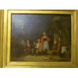 Artist Unknown - oil on panel Interior scene with figures 13½" x 17"