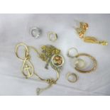 Two various 9ct gold dress rings, 9ct gold wedding band, selection of various costume jewellery,
