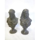 A pair of bronze bust figures of a middle Eastern male & female after Buese, dated 1889,
