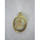 19th Century miniature watercolour on ivory depicting a female bust portrait signed Alix in a gilt